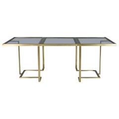 Table de salle à manger moderne en laiton sur mesure avec plateau en verre, entièrement extensible, par Carrocel