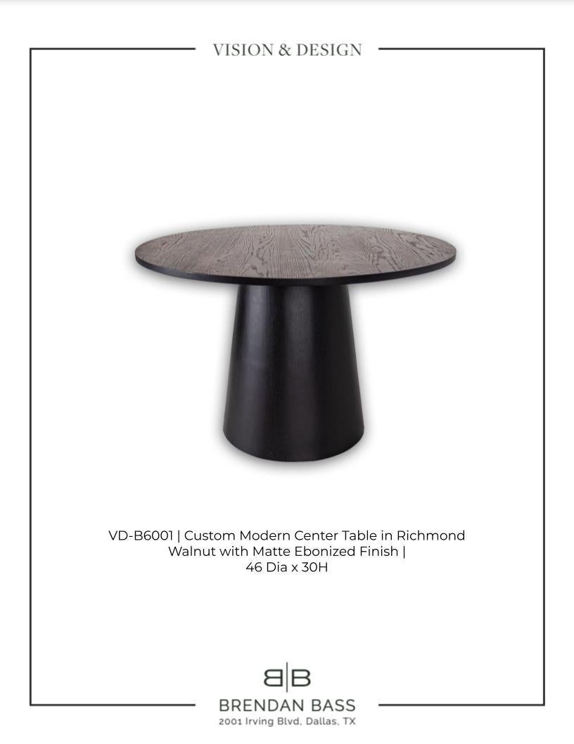 Contemporary Custom Modern Center Table in Richmoned Walnut and Matte Ebonized Finish For Sale