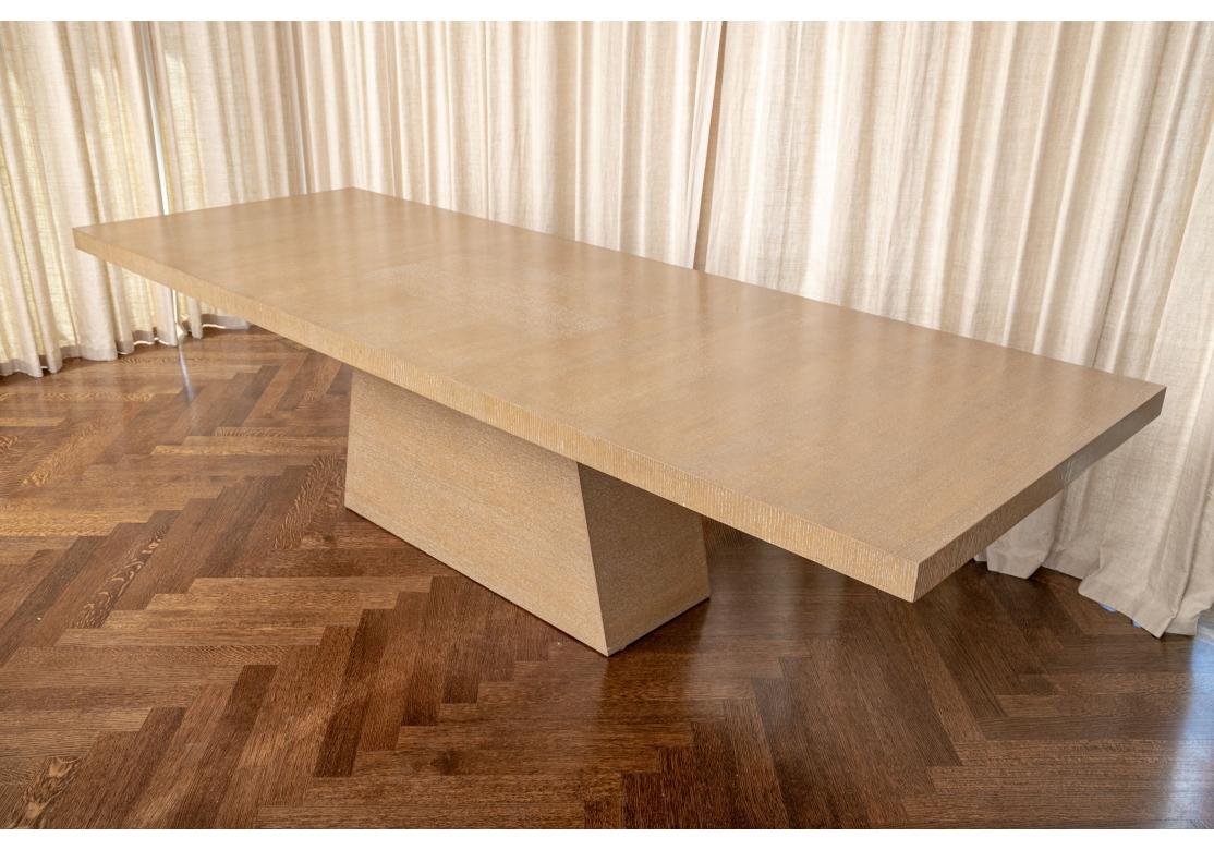 Custom Modern Cerused Oak Dining Table  In Distressed Condition For Sale In Bridgeport, CT