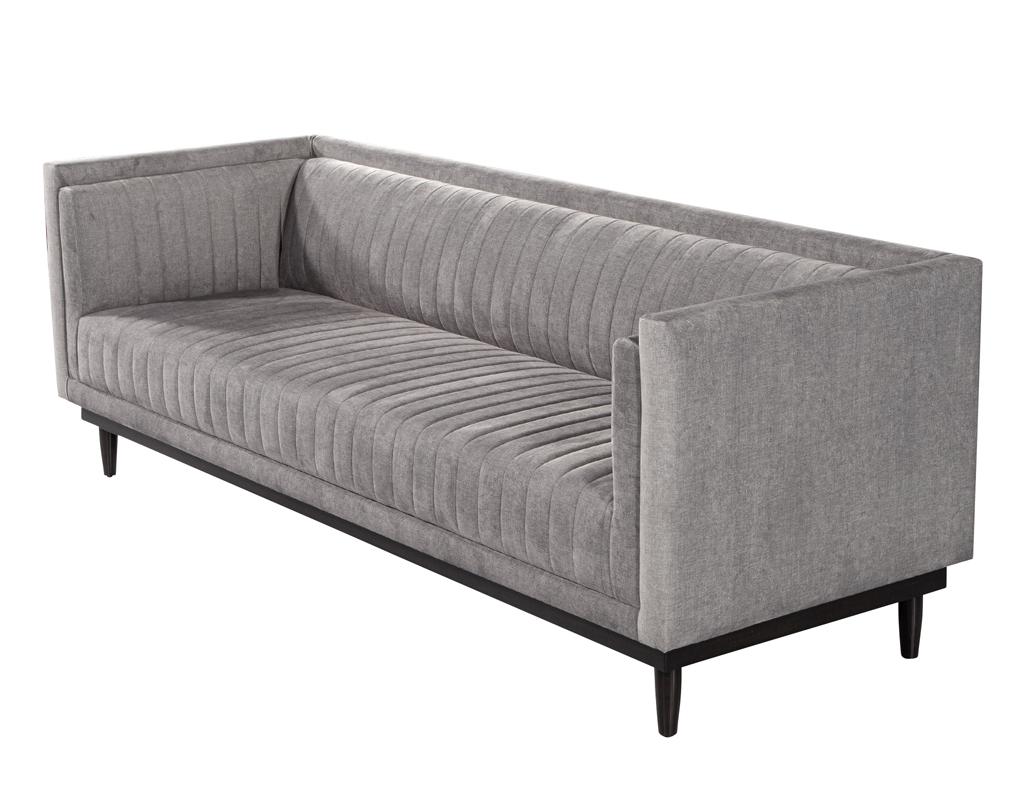Custom Modern Channeled Sofa in Grey For Sale 6