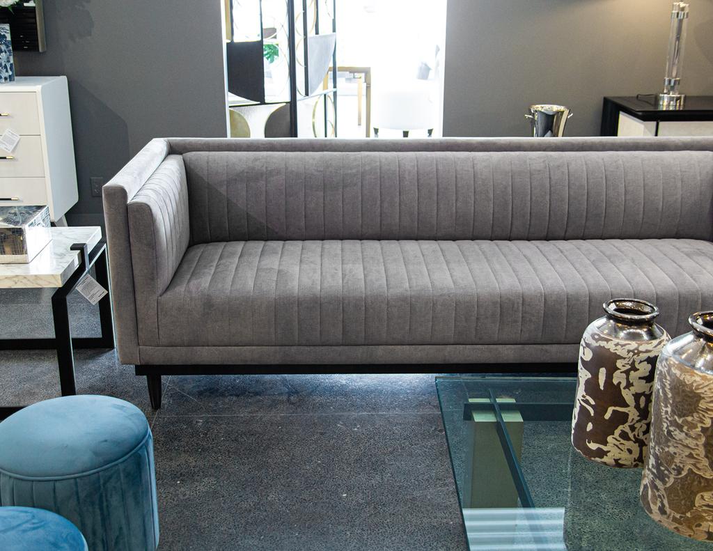 Custom Modern Channeled Sofa in Grey For Sale 8