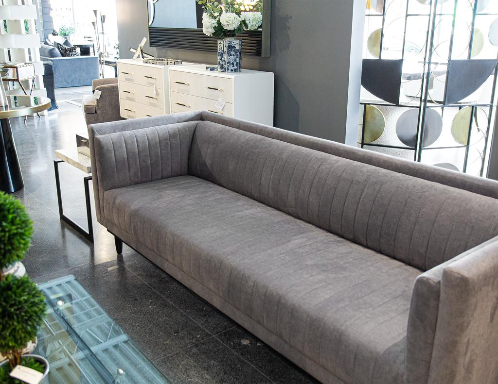 Custom Modern Channeled Sofa in Grey For Sale 9