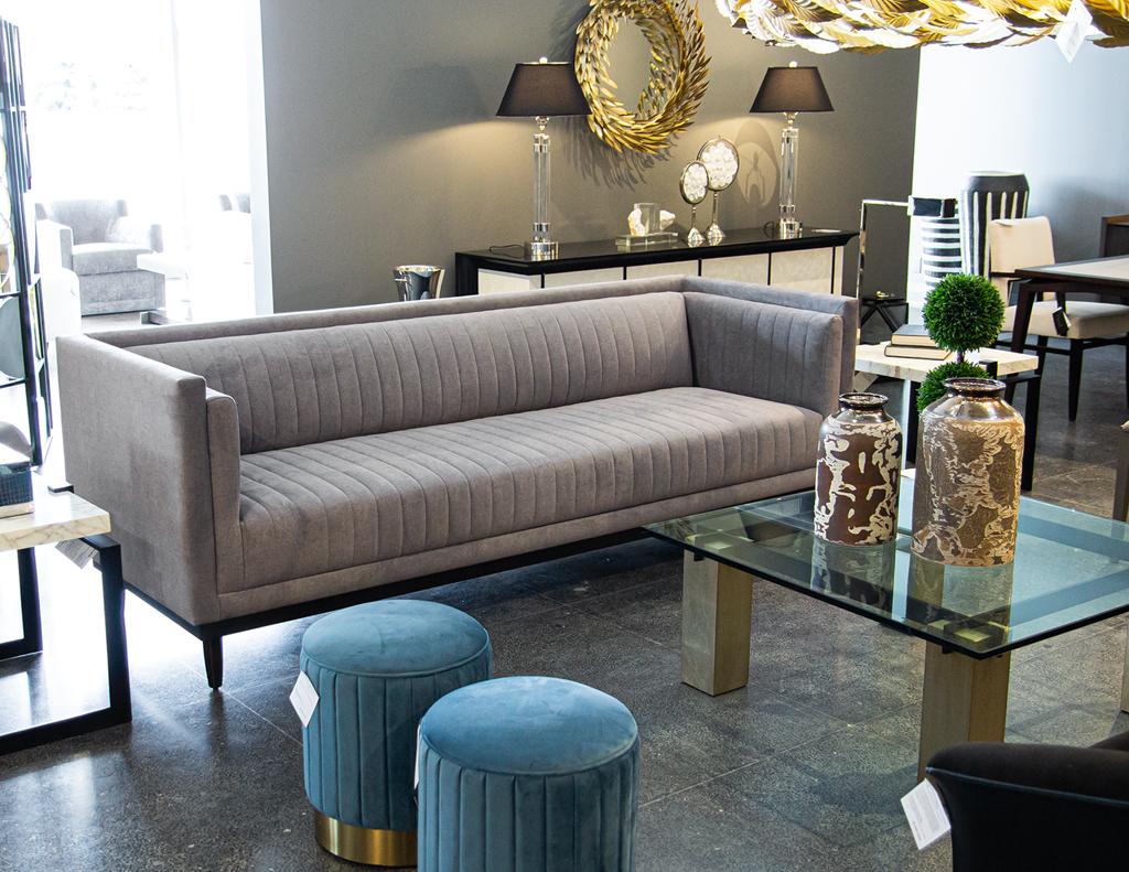 Custom Modern Channeled Sofa in Grey For Sale 11
