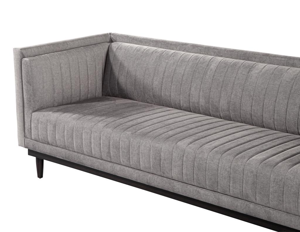 Canadian Custom Modern Channeled Sofa in Grey For Sale