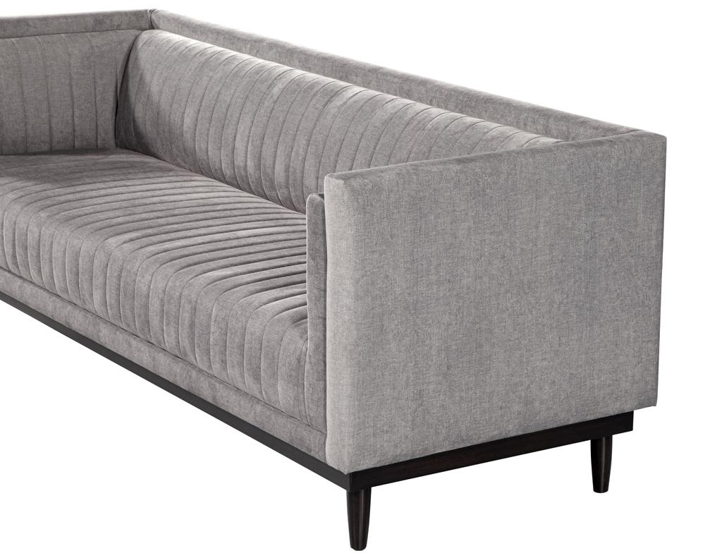 Custom Modern Channeled Sofa in Grey In New Condition For Sale In North York, ON