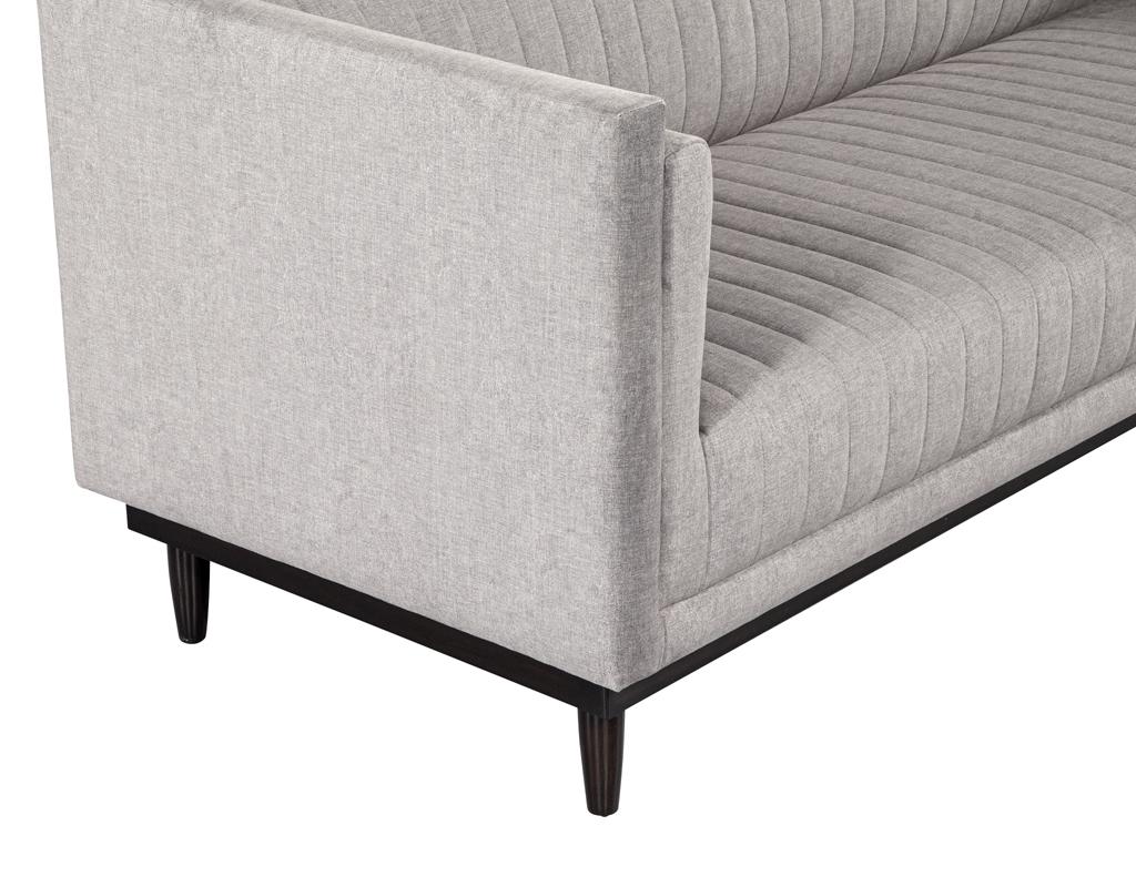 Fabric Custom Modern Channeled Sofa in Grey For Sale