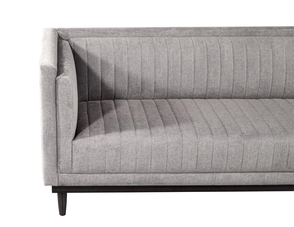Custom Modern Channeled Sofa in Grey For Sale 1