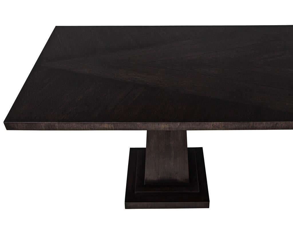 Contemporary Custom Modern Charcoal Dining Table with Diamond Pattern Inlay For Sale
