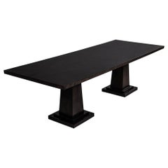 Custom Modern Charcoal Dining Table with Diamond Pattern Inlay