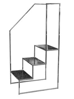 Custom Modern Chrome and Marble Library Ladder in the Style of Willy Rizzo