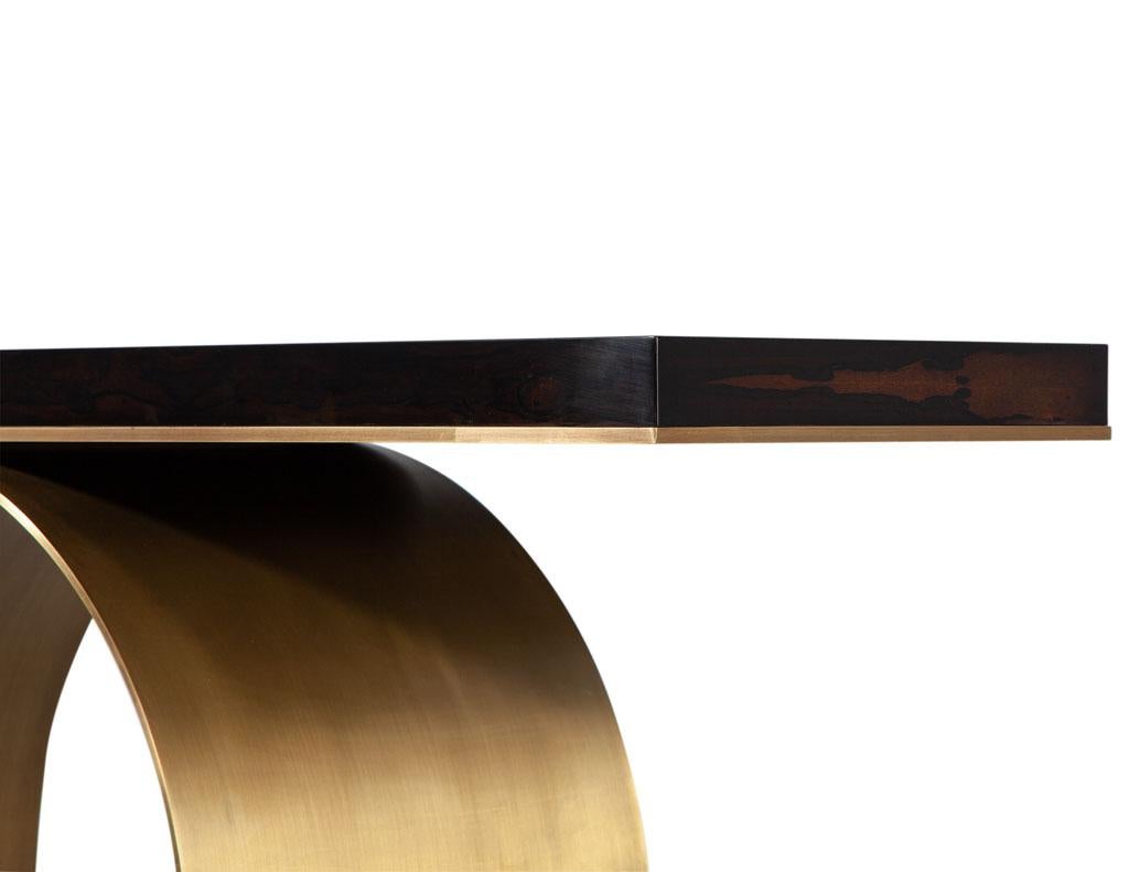 Custom Modern Console Table with Round Brass Pedestal For Sale 2