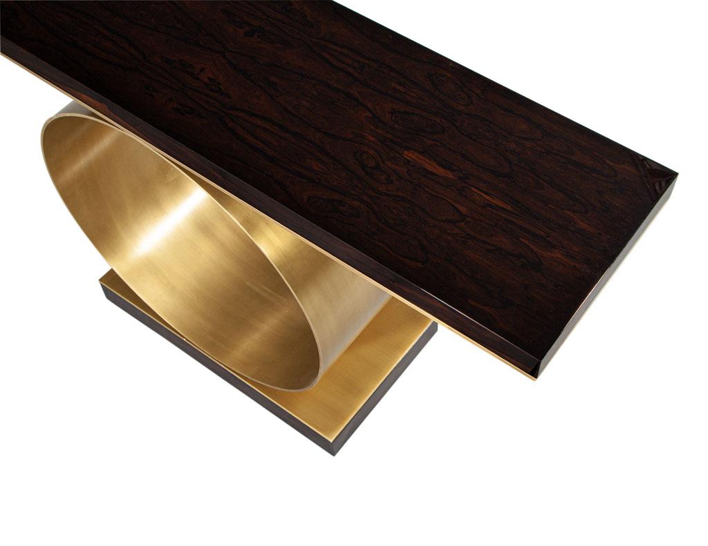 Custom Modern Console Table with Round Brass Pedestal For Sale 7