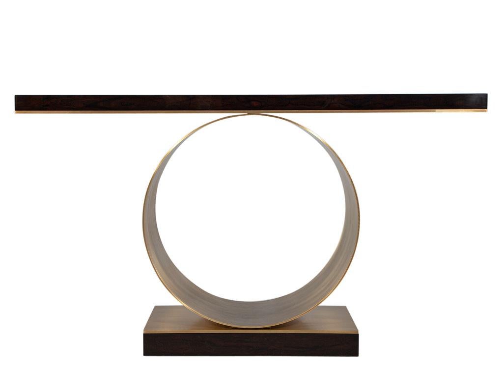 Custom Modern Console Table with Round Brass Pedestal For Sale 9