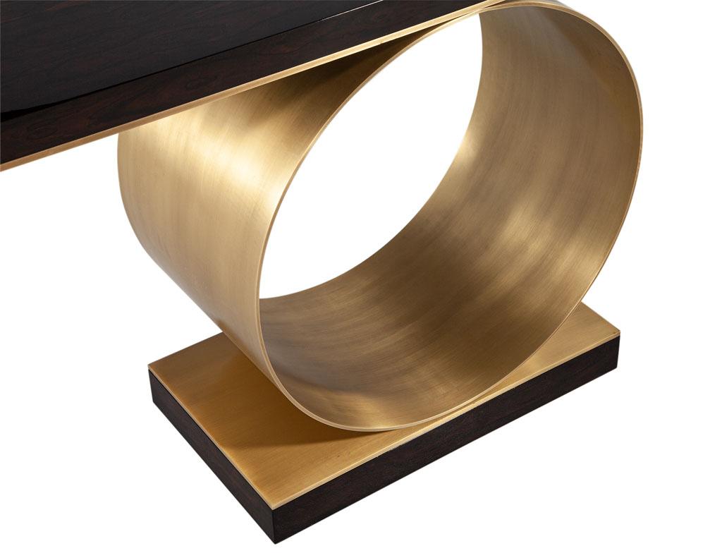Contemporary Custom Modern Console Table with Round Brass Pedestal For Sale