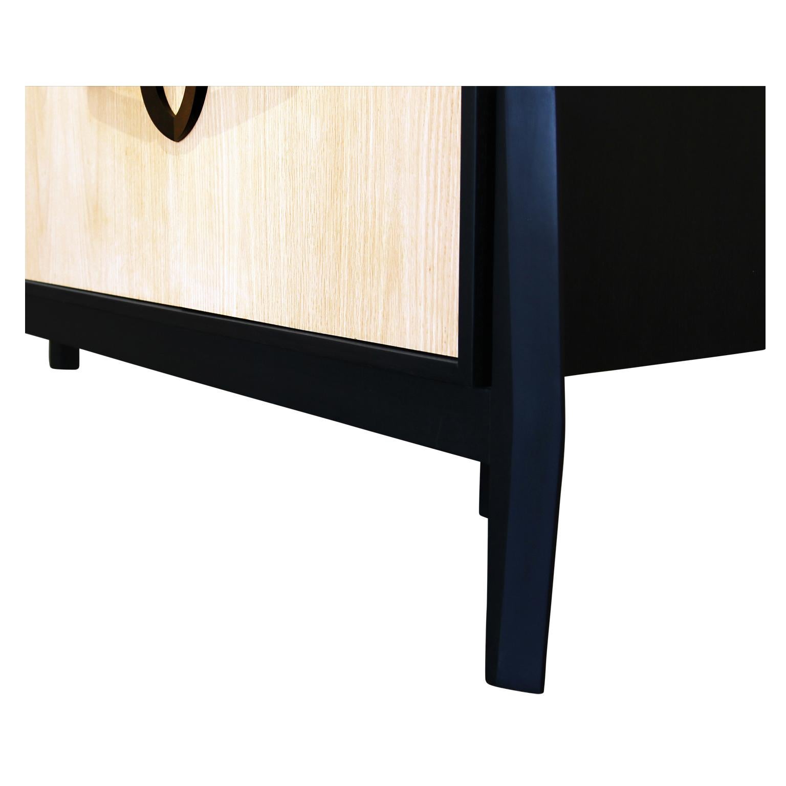 Mid-Century Modern Custom Modern Contemporary Oak Sideboard Circle Handles & Floating Black Base