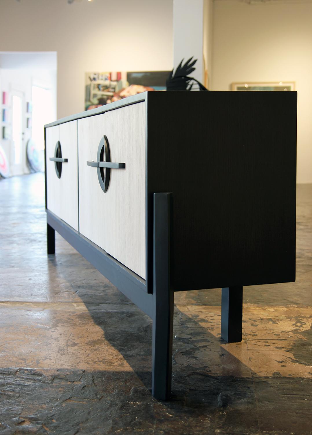 Custom Modern Contemporary Oak Sideboard Circle Handles & Floating Black Base 3