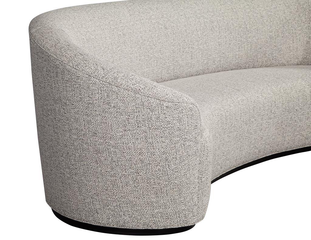 Canadian Custom Modern Curved Sofa in Grey Textured Linen For Sale