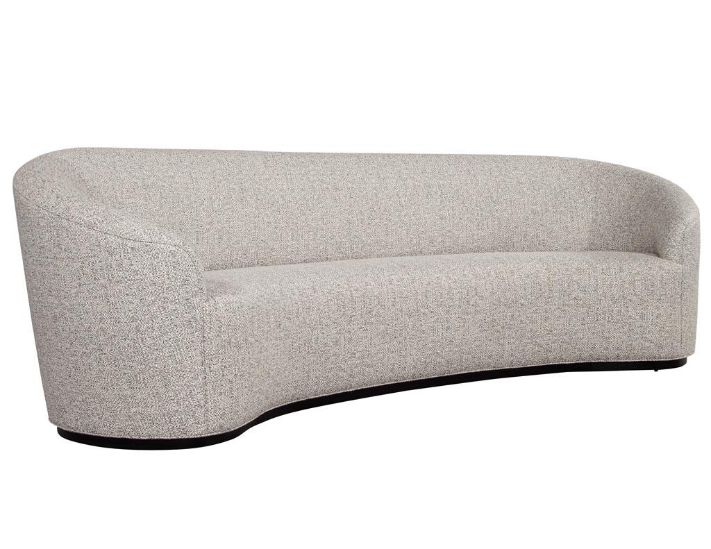 Contemporary Custom Modern Curved Sofa in Grey Textured Linen For Sale