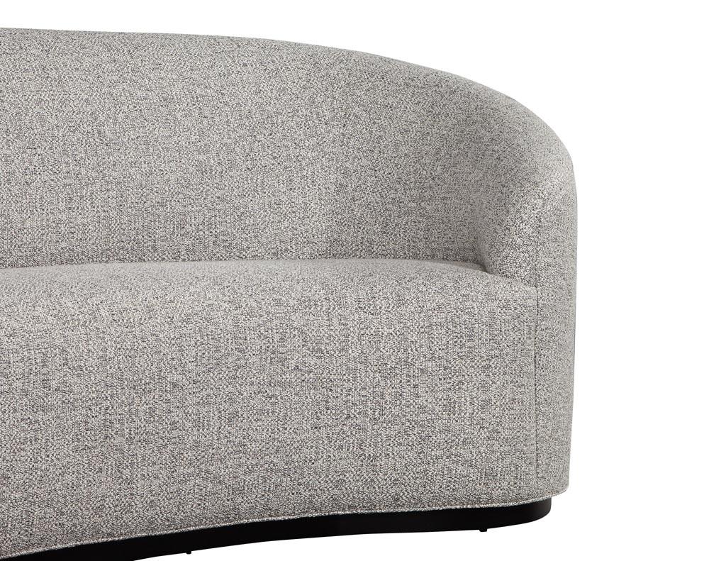 Fabric Custom Modern Curved Sofa in Grey Textured Linen For Sale