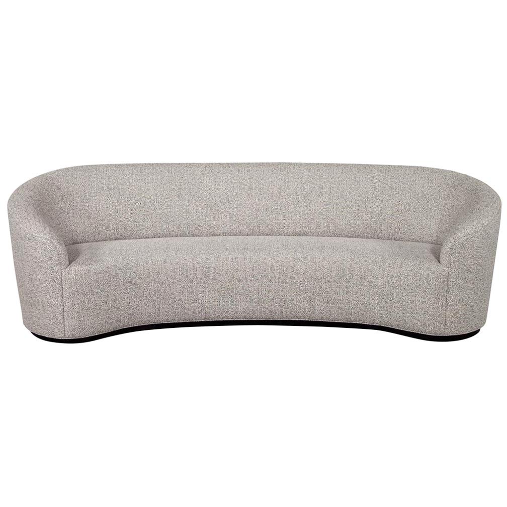 Custom Modern Curved Sofa in Grey Textured Linen