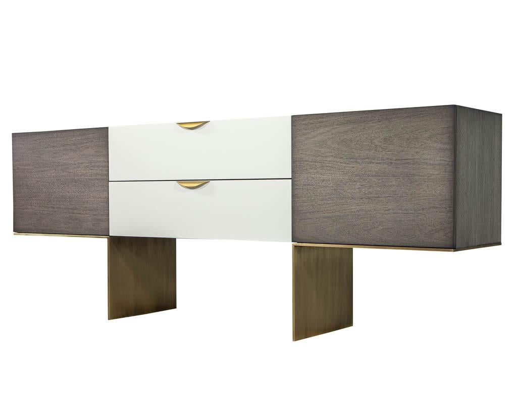 Custom Modern Distressed Grey and White Sideboard Credenza For Sale 3