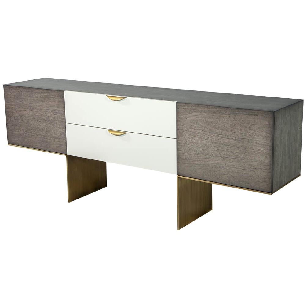 Custom Modern Distressed Grey and White Sideboard Credenza