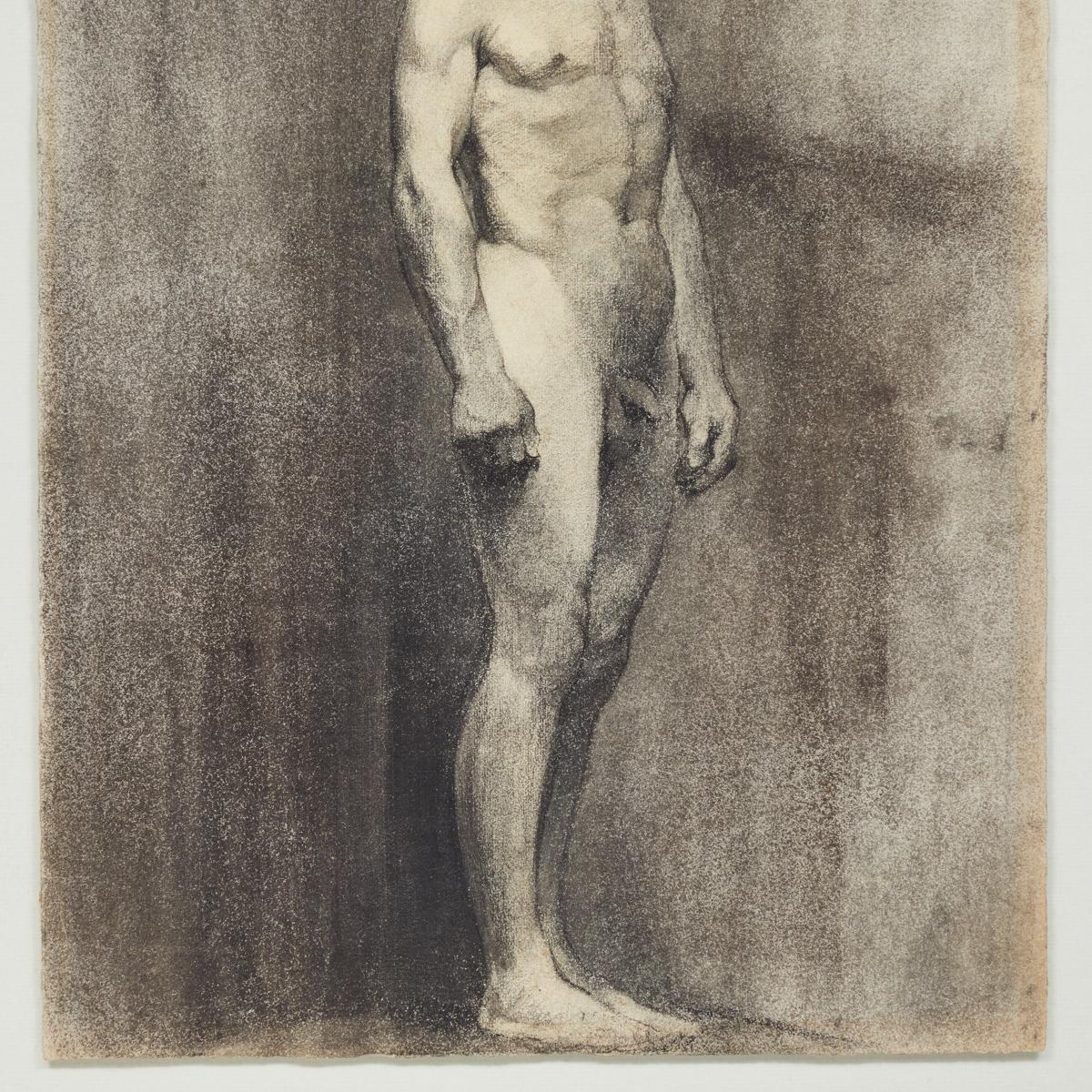 Custom Modern Framed Charcoal Male Nude Drawing by Artist Landini, Italy, 1908 In Good Condition In Los Angeles, CA
