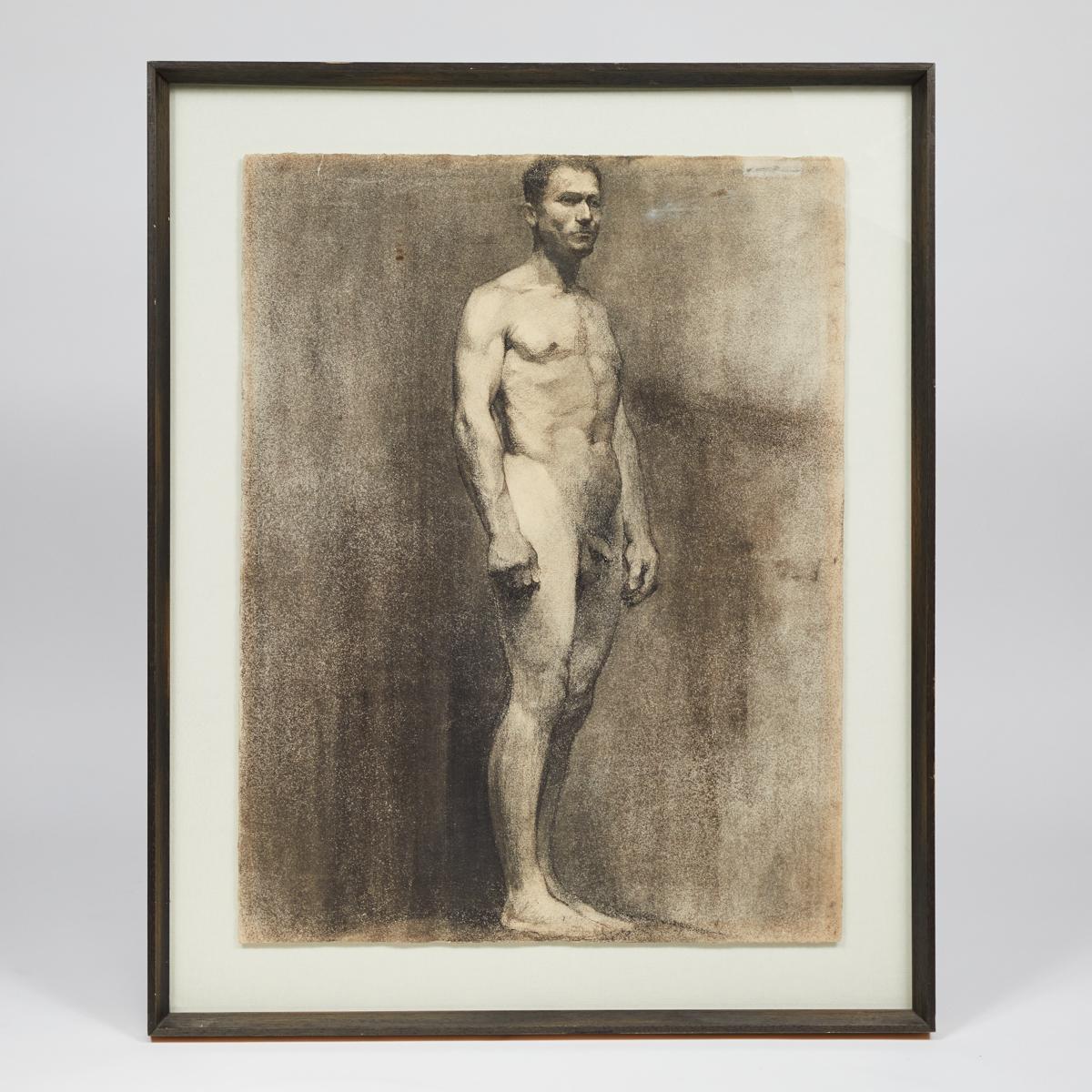 20th Century Custom Modern Framed Charcoal Male Nude Drawing by Artist Landini, Italy, 1908