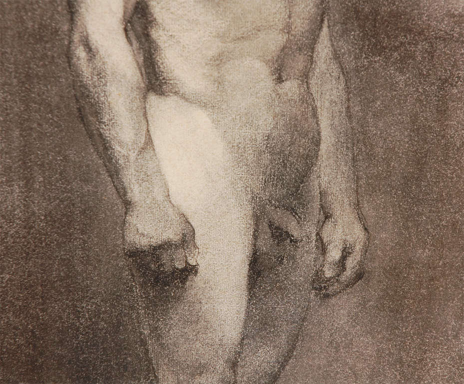 Parchment Paper Custom Modern Framed Charcoal Male Nude Drawing by Artist Landini, Italy, 1908
