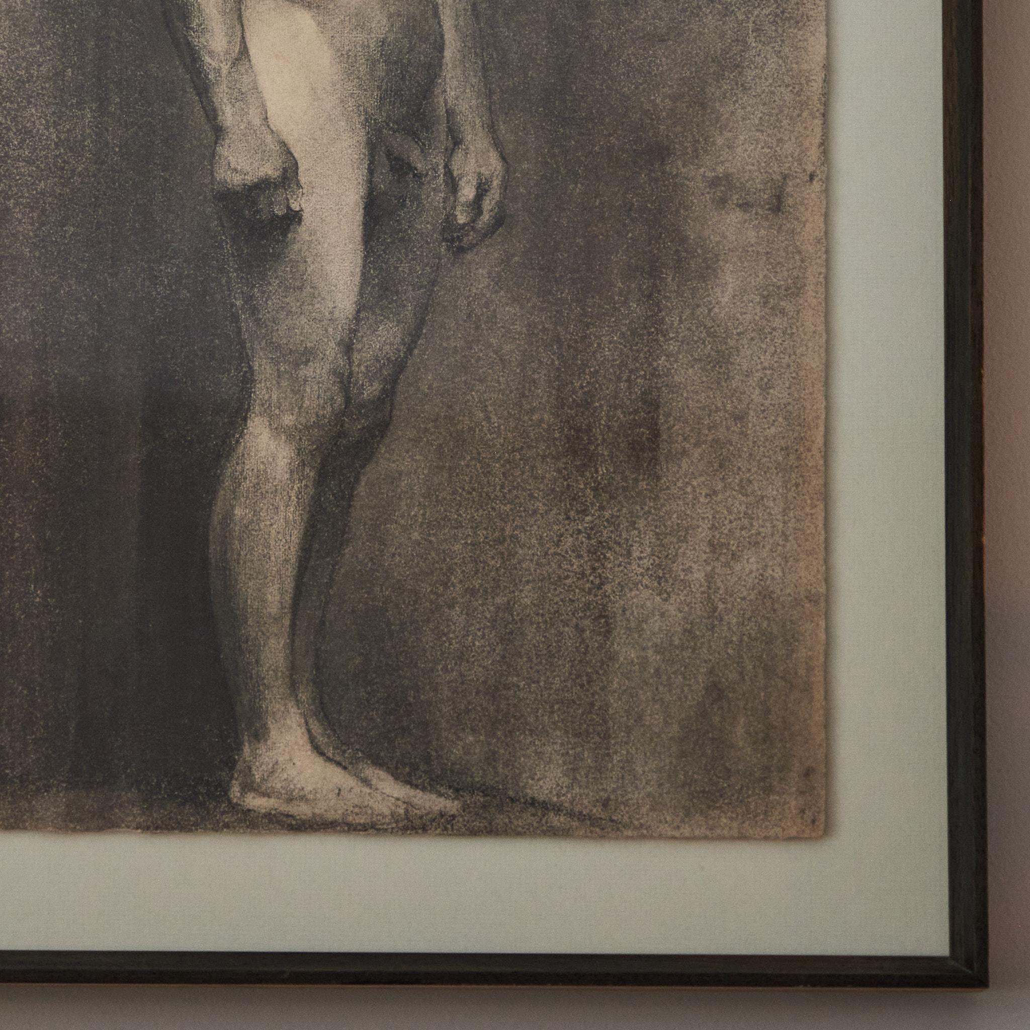 Custom Modern Framed Charcoal Male Nude Drawing by Artist Landini, Italy, 1908 2