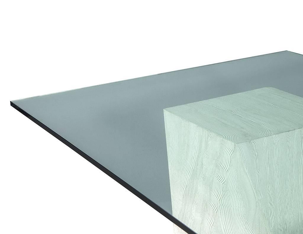 Canadian Custom Modern Geometric Pedestals Glass Top Dining Table by Carrocel