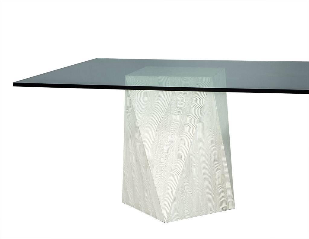 Custom Modern Geometric Pedestals Glass Top Dining Table by Carrocel In Excellent Condition In North York, ON