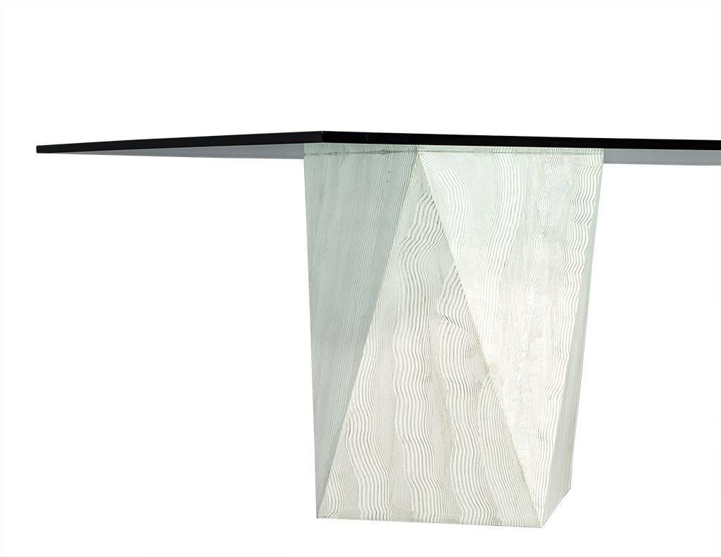 Contemporary Custom Modern Geometric Pedestals Glass Top Dining Table by Carrocel