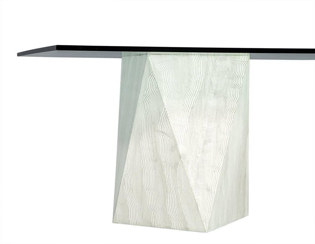 Custom Modern Geometric Pedestals Glass Top Dining Table by Carrocel 1