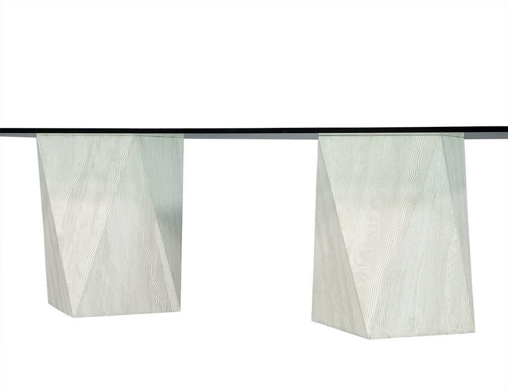 Custom Modern Geometric Pedestals Glass Top Dining Table by Carrocel 3