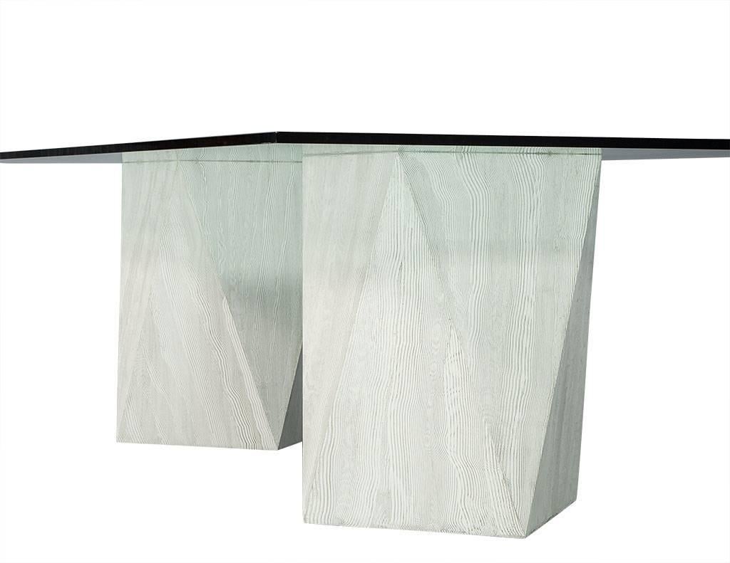 Custom Modern Geometric Pedestals Glass Top Dining Table by Carrocel 4