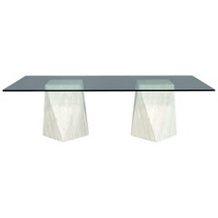 Custom Modern Geometric Pedestals Glass Top Dining Table by Carrocel