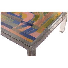 Custom Modern Glass Top Clear Lucite Display Coffee Table
