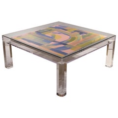 Custom Modern Glass Top Clear Lucite Display Coffee Table