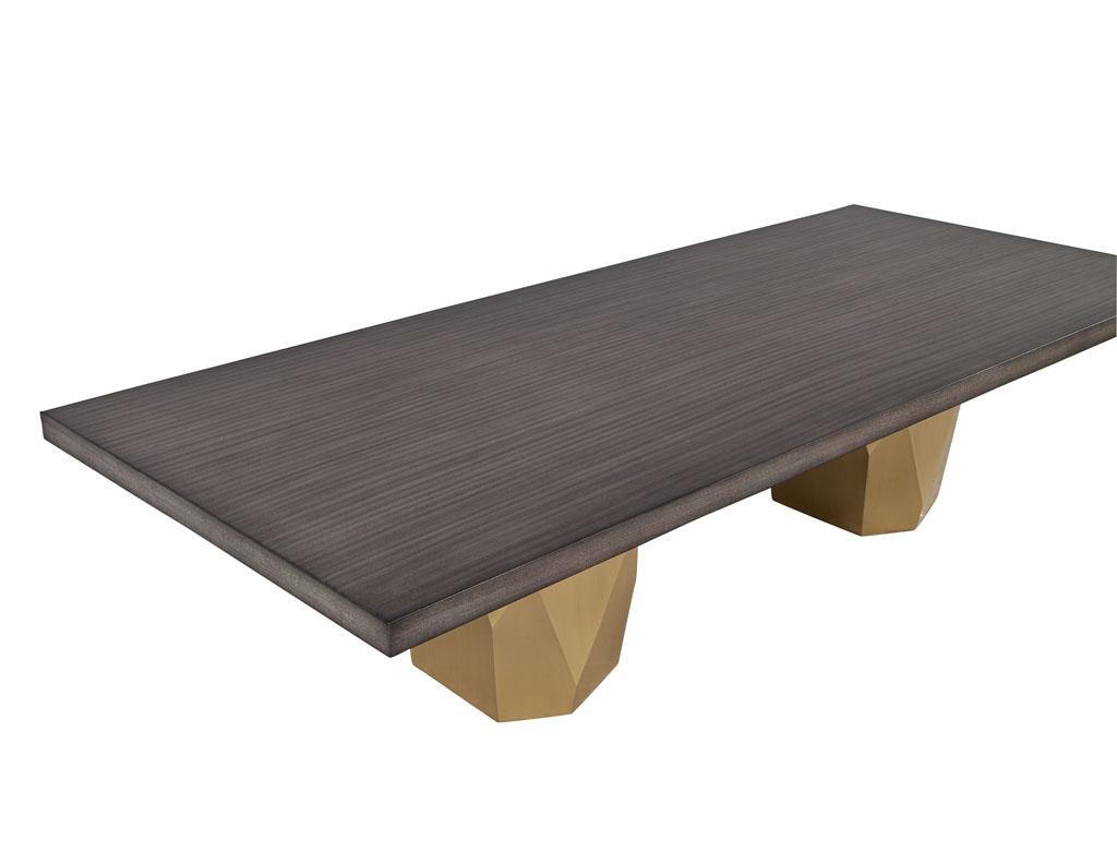 Custom Modern Grey Dining Table with Metal Geometric Pedestals For Sale 5