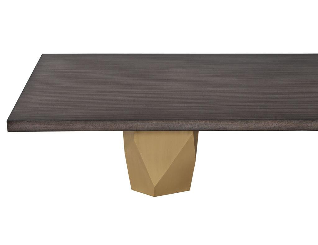 Custom Modern Grey Dining Table with Metal Geometric Pedestals For Sale 6