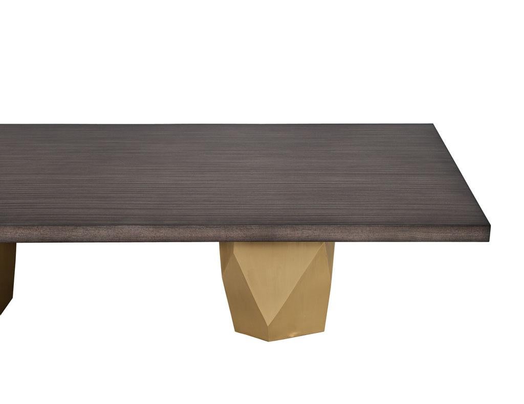 Custom Modern Grey Dining Table with Metal Geometric Pedestals For Sale 7