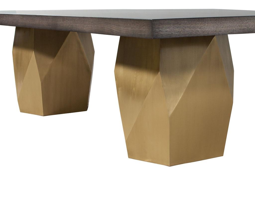 Custom Modern Grey Dining Table with Metal Geometric Pedestals For Sale 14