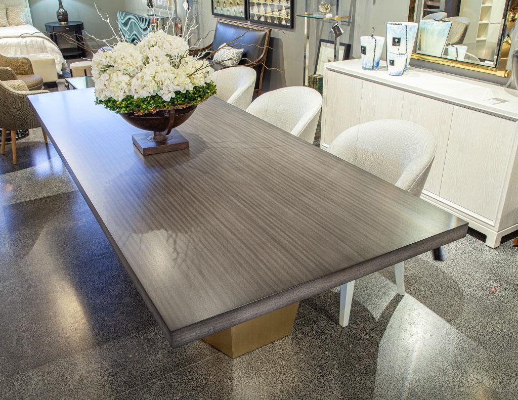 Canadian Custom Modern Grey Dining Table with Metal Geometric Pedestals For Sale