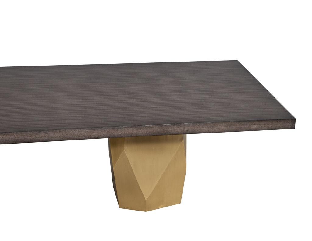 Contemporary Custom Modern Grey Dining Table with Metal Geometric Pedestals For Sale