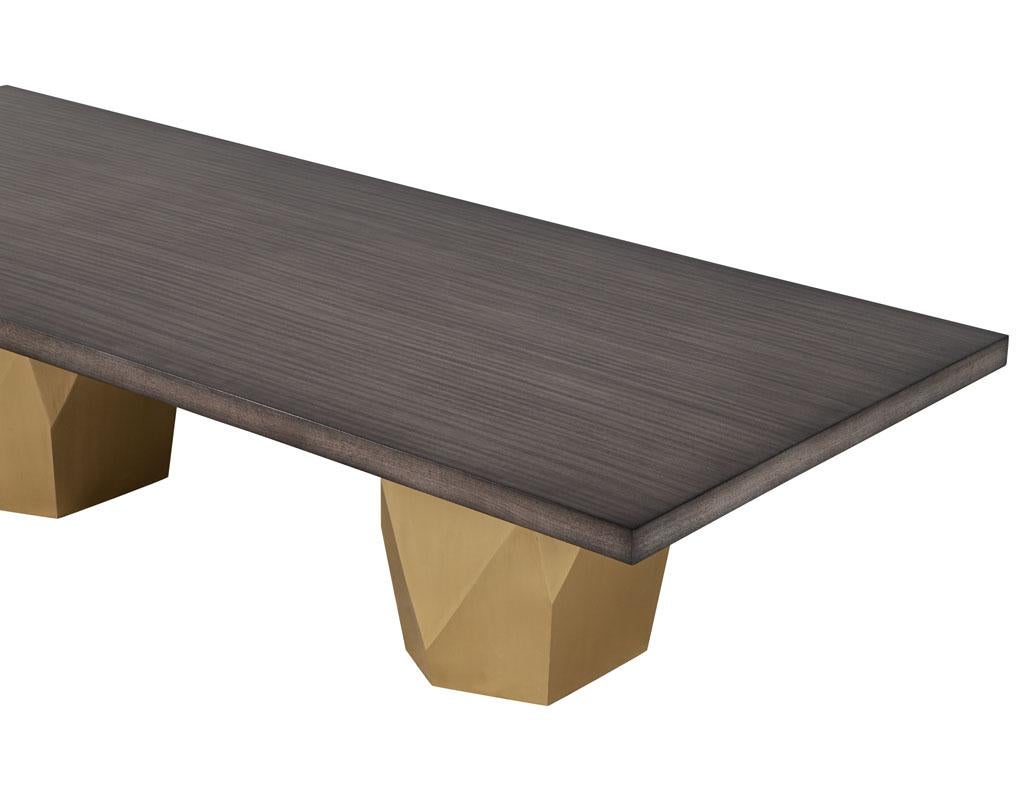 Custom Modern Grey Dining Table with Metal Geometric Pedestals For Sale 1
