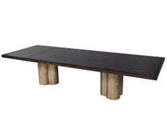 Custom Modern Grey Dining Table with Metal Tulip Pedestals