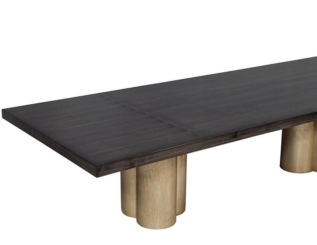 Canadian Custom Modern Grey Dining Table with Metal Tulip Pedestals For Sale