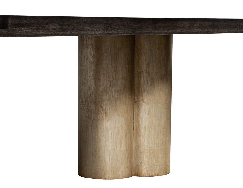 Contemporary Custom Modern Grey Dining Table with Metal Tulip Pedestals For Sale