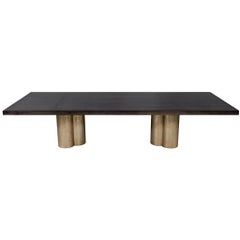 Custom Modern Grey Dining Table with Metal Tulip Pedestals